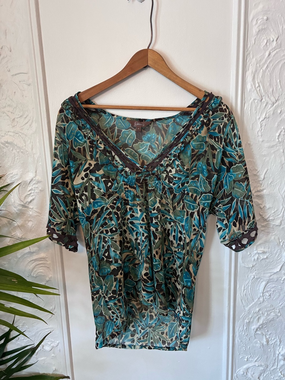 Y2K sheer leopard print top